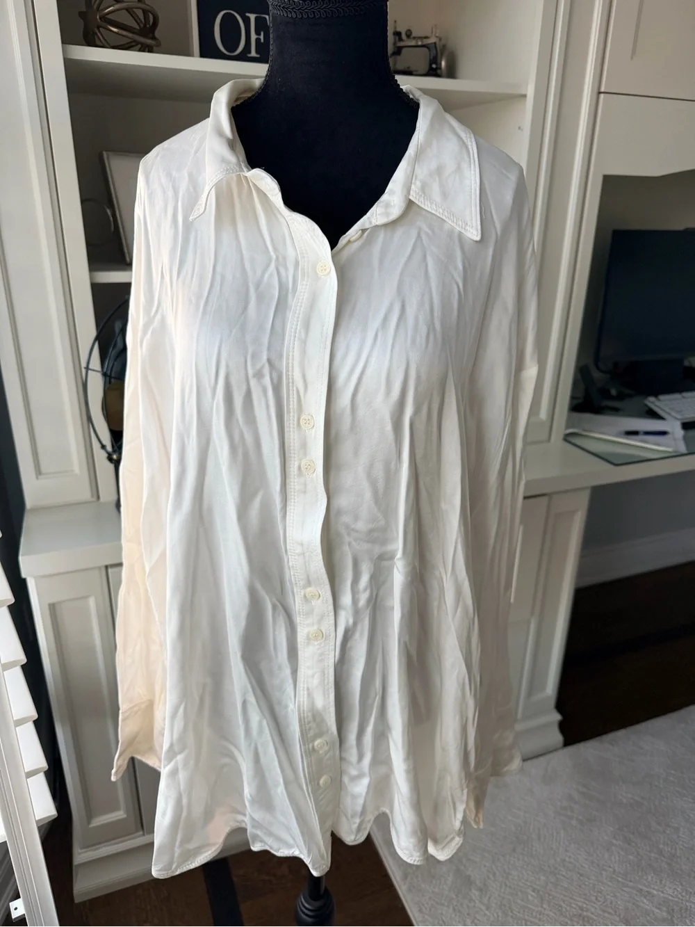 ZARA Satin Effect Button Up Long Sleeve Blouse Top Women’s Plus Size XXL New - Picture 2 of 12